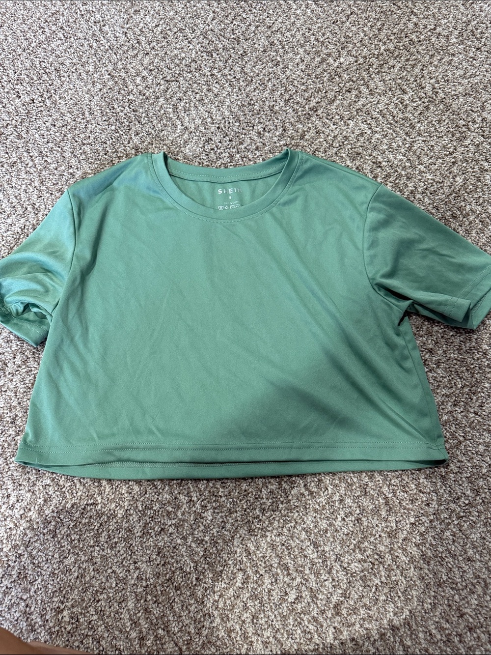 SHEIN Sage Green Cropped Crewneck Tee - Women's Casual Top